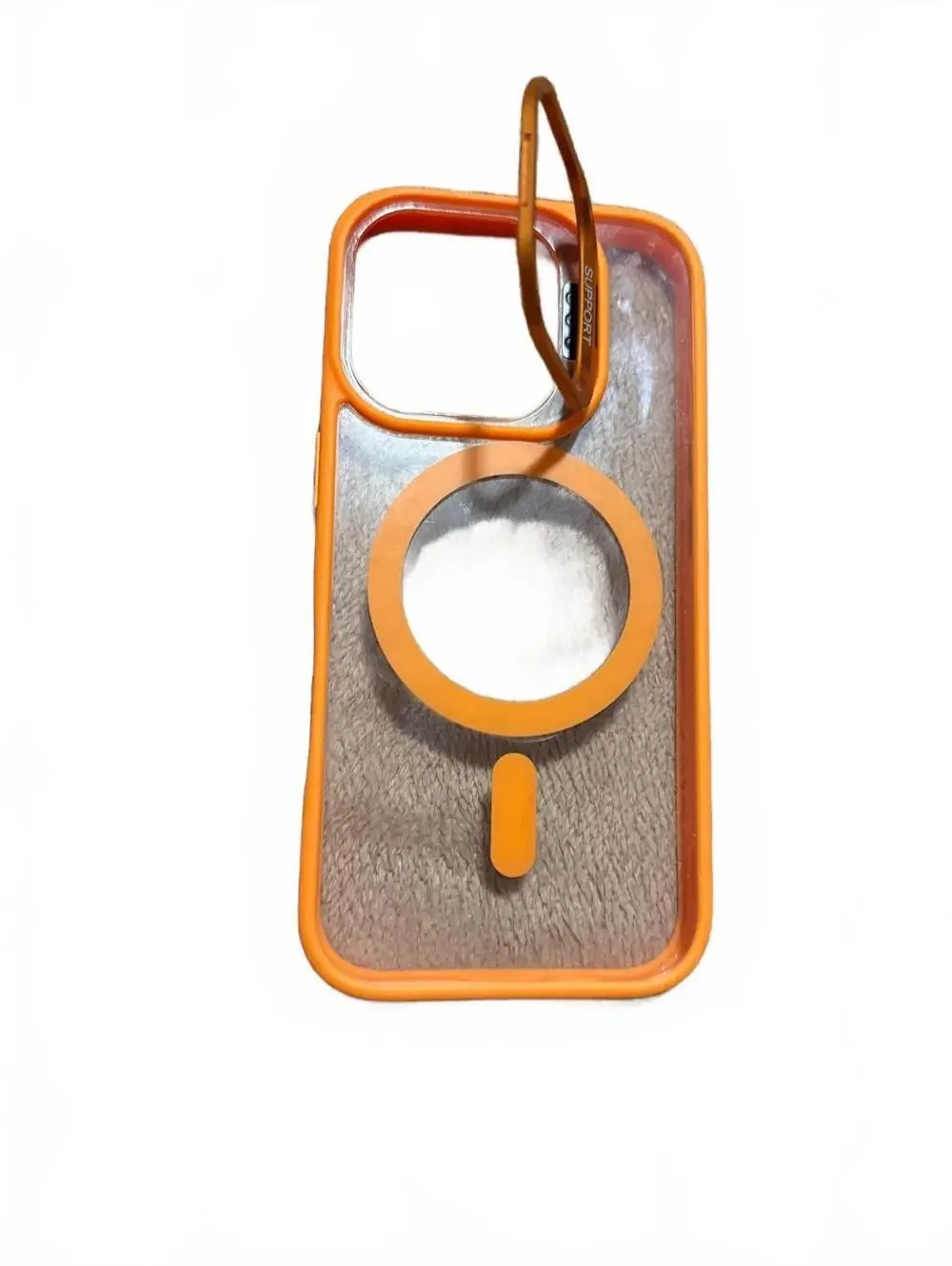 Iphone 16 Pro Orange Clear Protective Phone Case with Magnetic Ring and Support